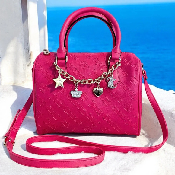 Juicy Couture Pink Flash Gothic Logo Not Your Babe Satchel Bag Purse New - Picture 5 of 9